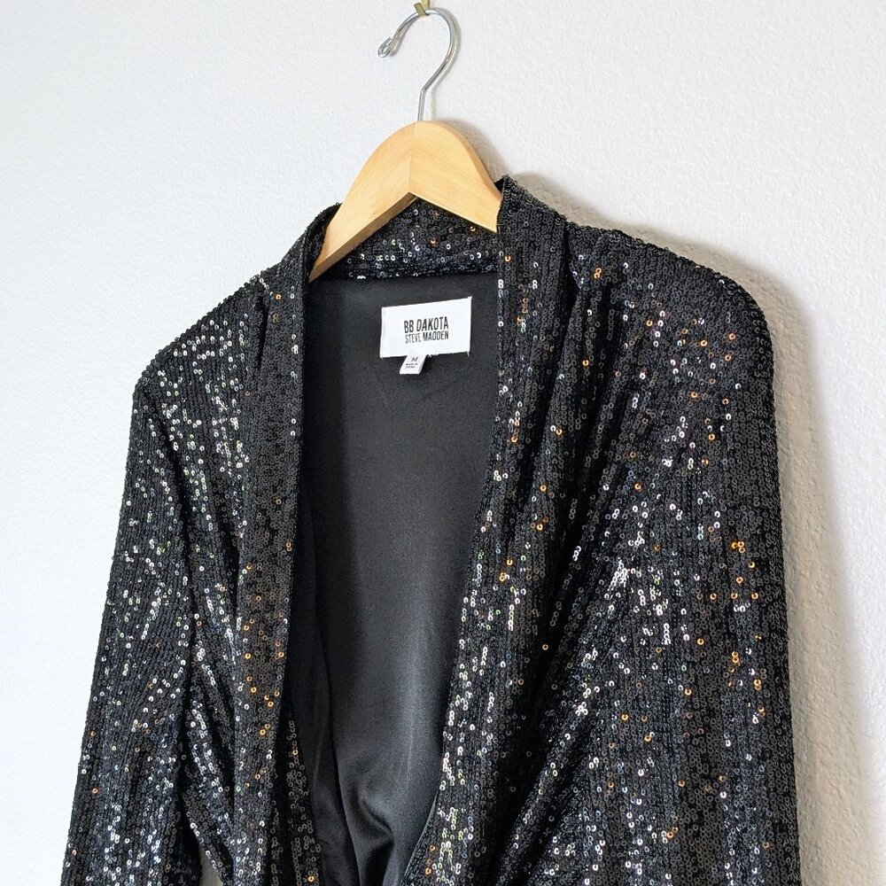 BB DAKOTA Sz M Black Showstopper Sequin Duster - Picture 7 of 12